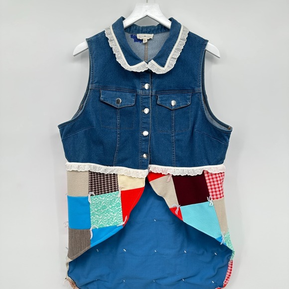 Vintage Quilted Patchwork Vest Top Shirt Size 3X Double Knit Upcycled Boho Artsy - Picture 3 of 11